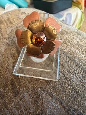 Liz Palacios Floral Statement Ring with Amber Swarovski stone  size 6-1/2